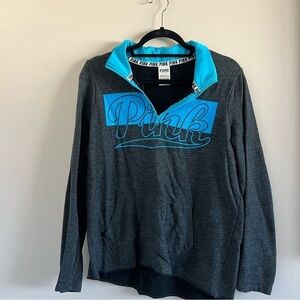Victoria’s Secret PINK Gray & Blue Quarter-Zip Pullover | Size Small